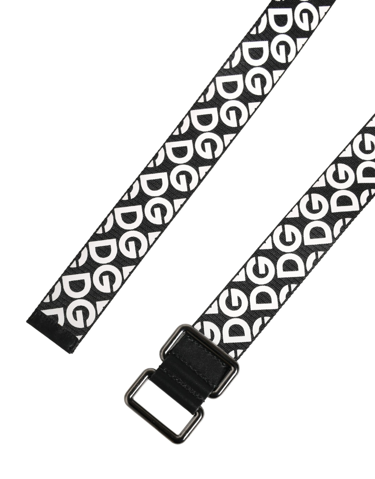 Dolce & Gabbana White Black Logo Leather Metal Buckle Belt