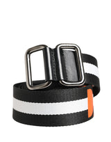 Dolce & Gabbana Men Black White Nylon Logo Metal Buckle Belt