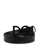 Dolce & Gabbana Men Black Exotic Leather Logo Buckle Belt