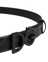 Dolce & Gabbana Men Black Exotic Leather Logo Buckle Belt