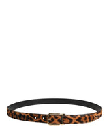 Dolce & Gabbana Brown Calf Fur Leopard Metal Buckle Belt