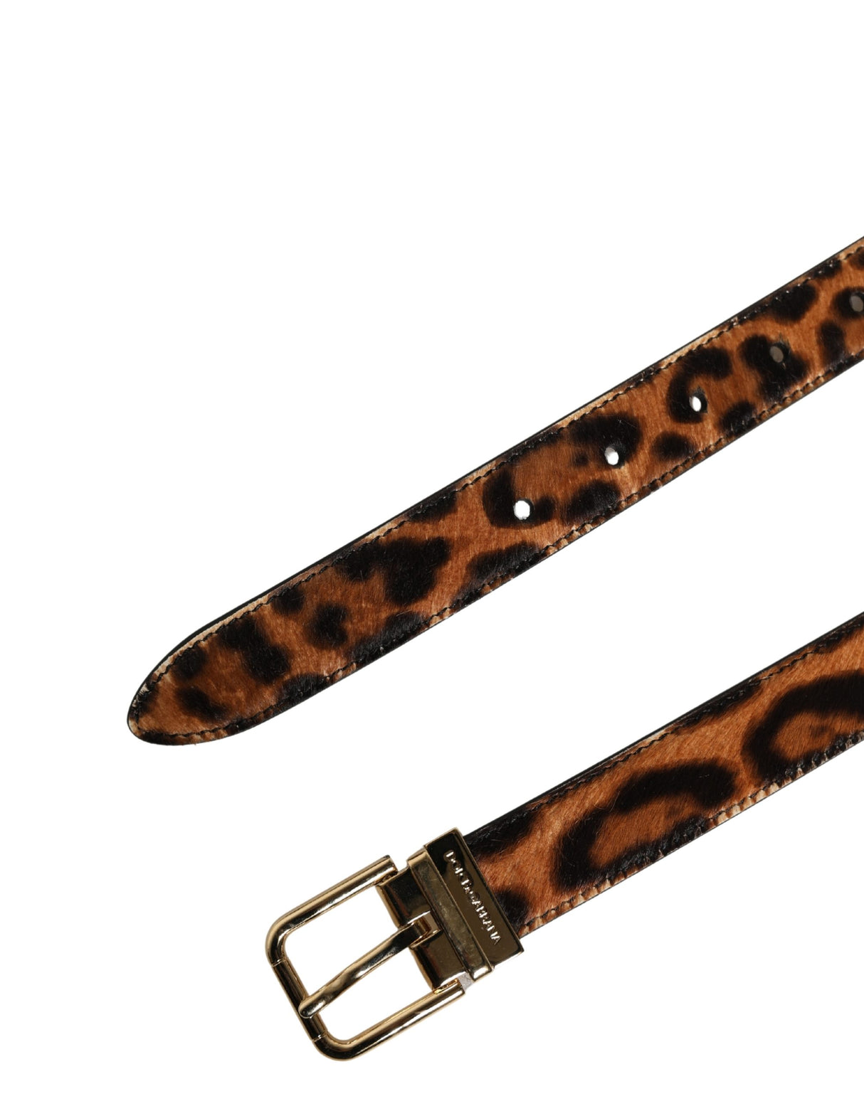 Dolce & Gabbana Brown Calf Fur Leopard Metal Buckle Belt