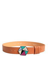 GF Ferre Orange Leather Hexagon Metal Buckle Waist Women Belt