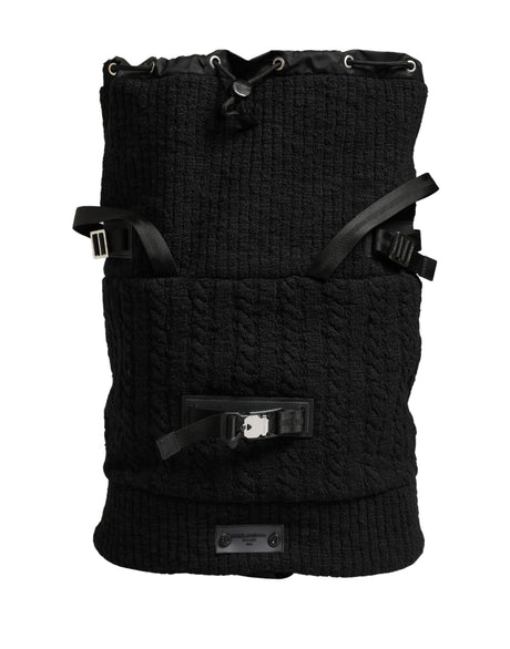 Dolce & Gabbana Black Tricot Wool Blend Duffel Backpack Travel Borse Bag