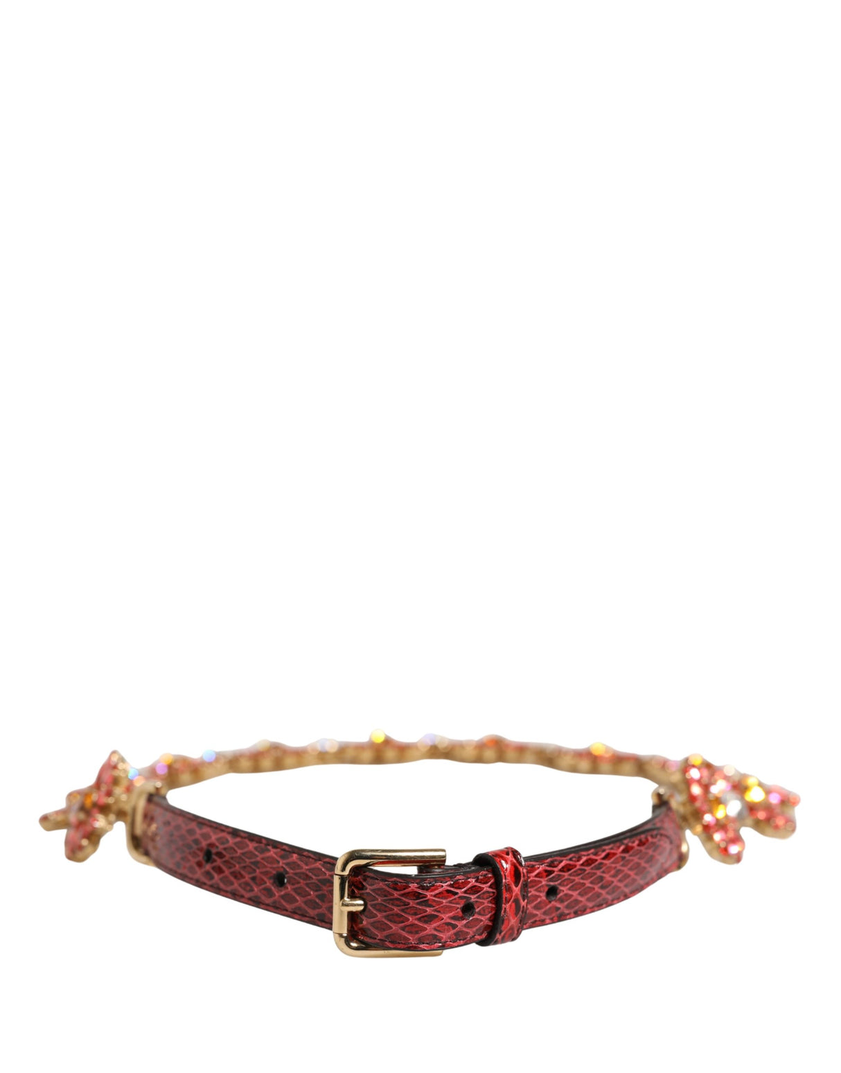 Dolce & Gabbana Red Leather Daisy Crystal Embellished Waist Belt