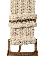 Ermanno Scervino Beige Woven Vintage Metal Buckle Waist Belt