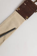 Ermanno Scervino Beige Brown Leather Canvas Metal Buckle Belt