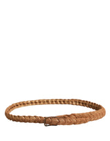 Ermanno Scervino Brown Leather Braided Metal Buckle Belt