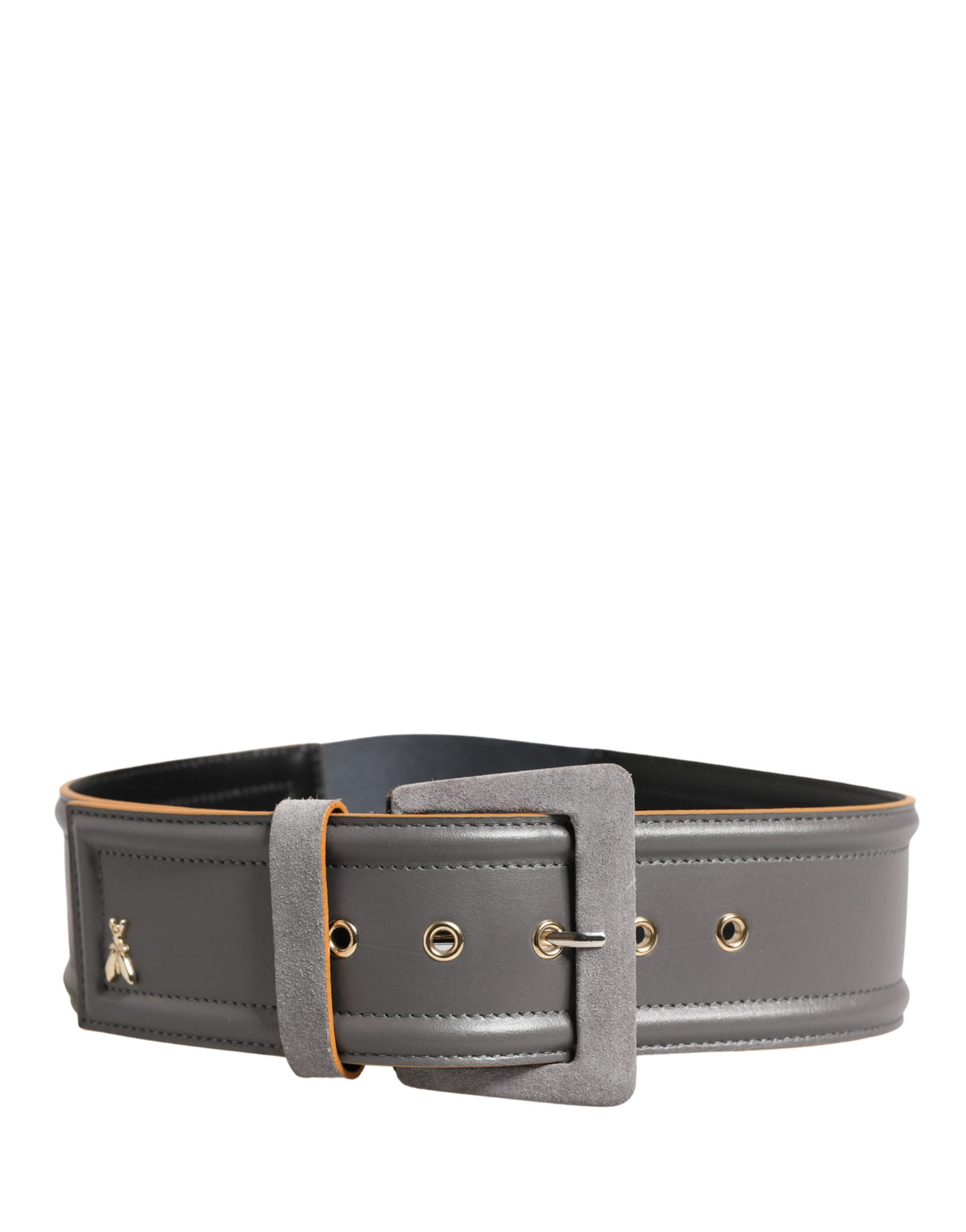 Patrizia Pepe Gray Genuine Leather Square Silver Metal Buckle Belt
