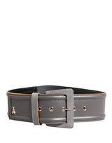 Patrizia Pepe Gray Genuine Leather Square Silver Metal Buckle Belt