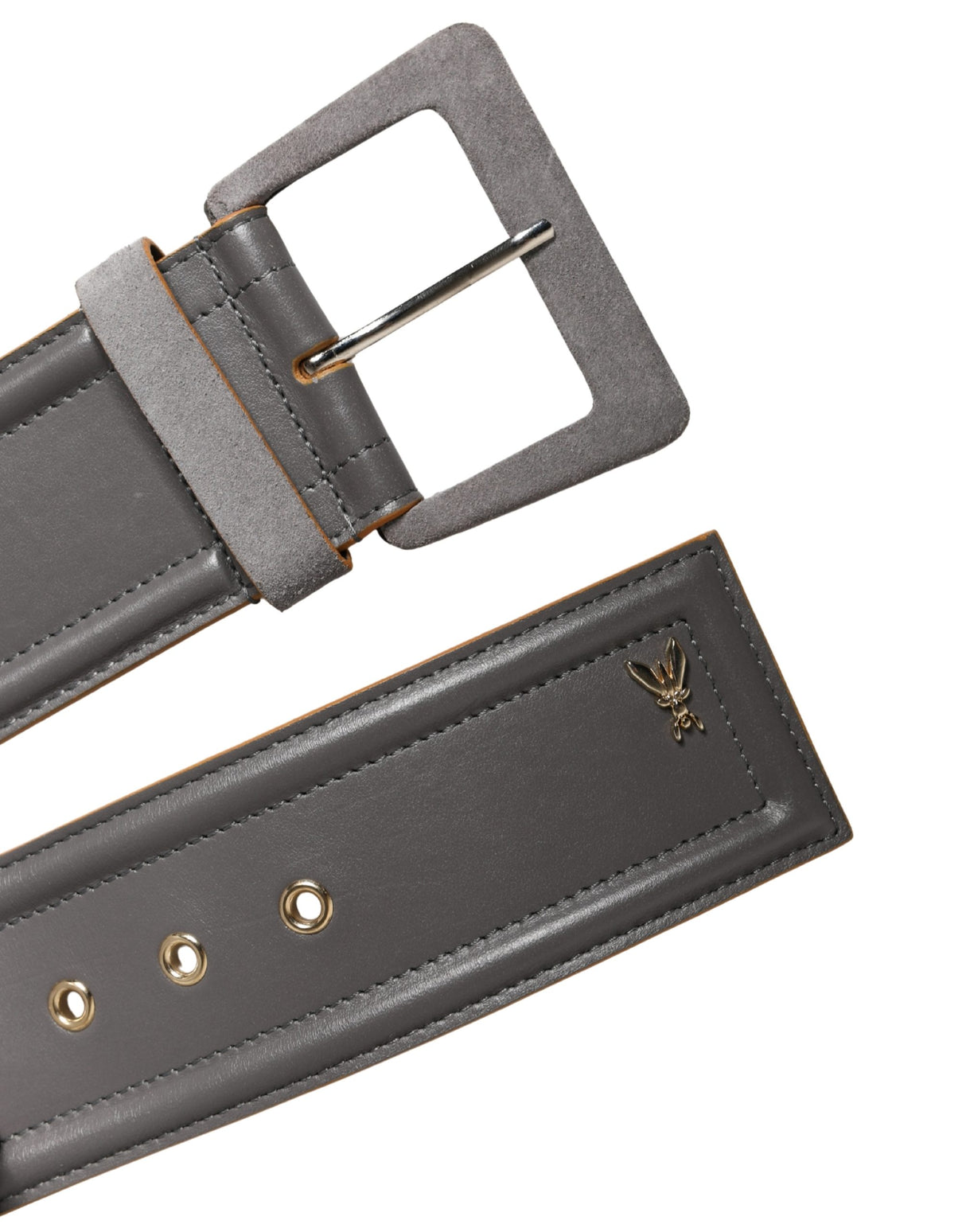 Patrizia Pepe Gray Genuine Leather Square Silver Metal Buckle Belt
