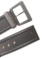 Patrizia Pepe Gray Genuine Leather Square Silver Metal Buckle Belt