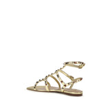 Valentino Garavani Gold Calf Leather Bos Taurus Flat Sandals