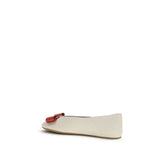 Ferragamo White Calf Leather Bos Taurus Ballet Flats