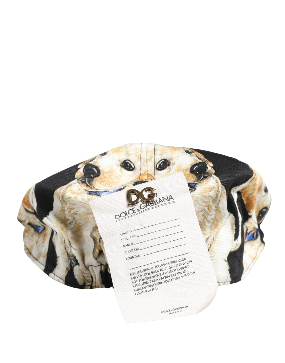 Dolce & Gabbana Men Black Dog Cotton Newsboy Cloth Capello Hat