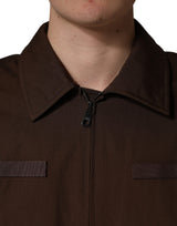 Dolce & Gabbana Brown Cotton Stretch Full Zip Bomber Jacket