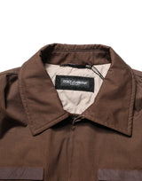 Dolce & Gabbana Brown Cotton Stretch Full Zip Bomber Jacket