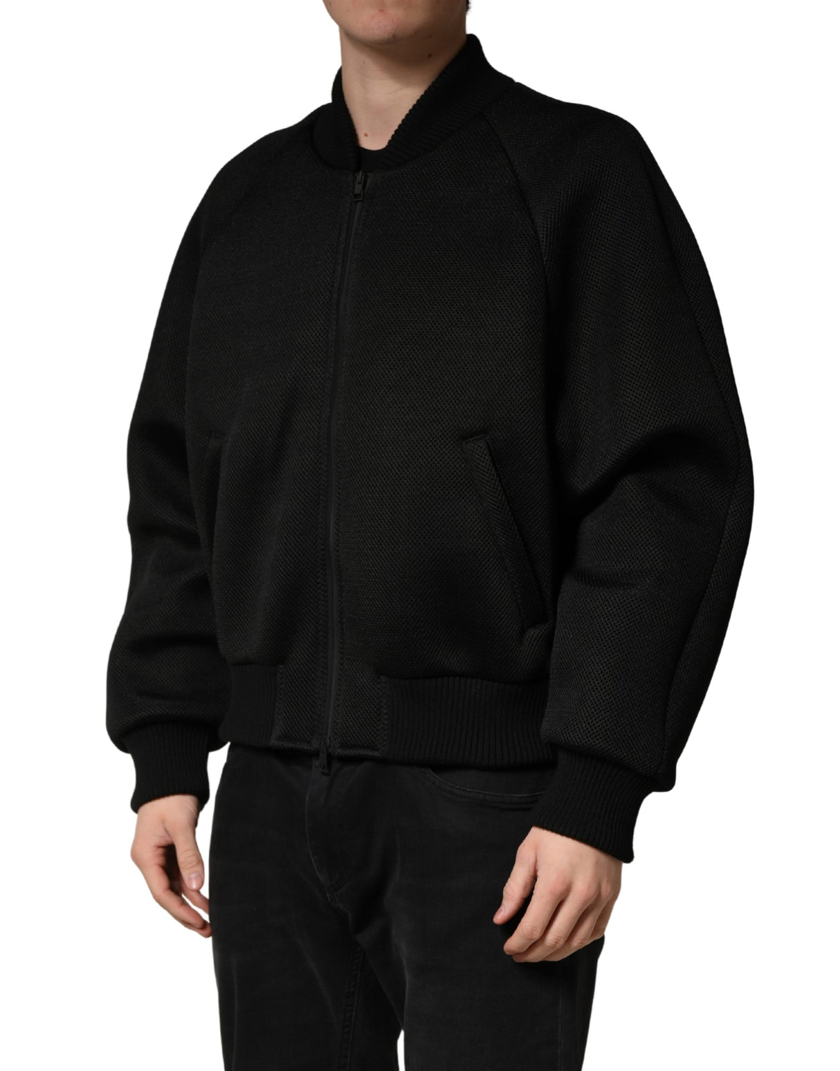 Dolce & Gabbana Men Black Nylon Full Zip Bomber Jacket