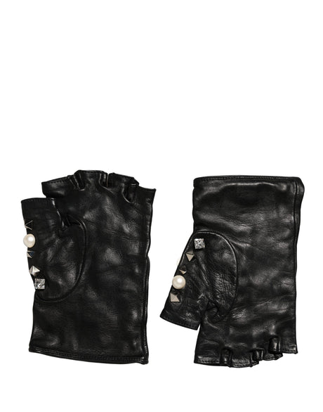 Dolce & Gabbana Black Pearl Embellished Wrist Length Gloves
