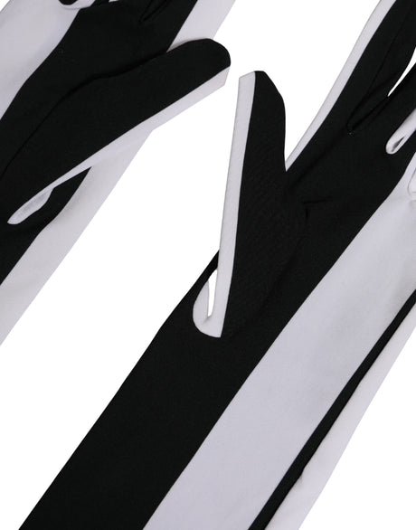 Dolce & Gabbana Black White Stripes Nylon Elbow Length Women Gloves