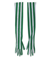 Dolce & Gabbana Green White Stripes Nylon Elbow Length Women Gloves