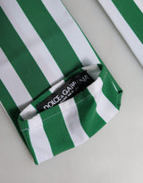 Dolce & Gabbana Green White Stripes Nylon Elbow Length Women Gloves