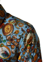 Dolce & Gabbana Blue Cotton Jewel Print Button Down GOLD Shirt