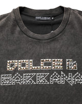 Dolce & Gabbana Gray Logo Embellished Men Crew Neck T-shirt