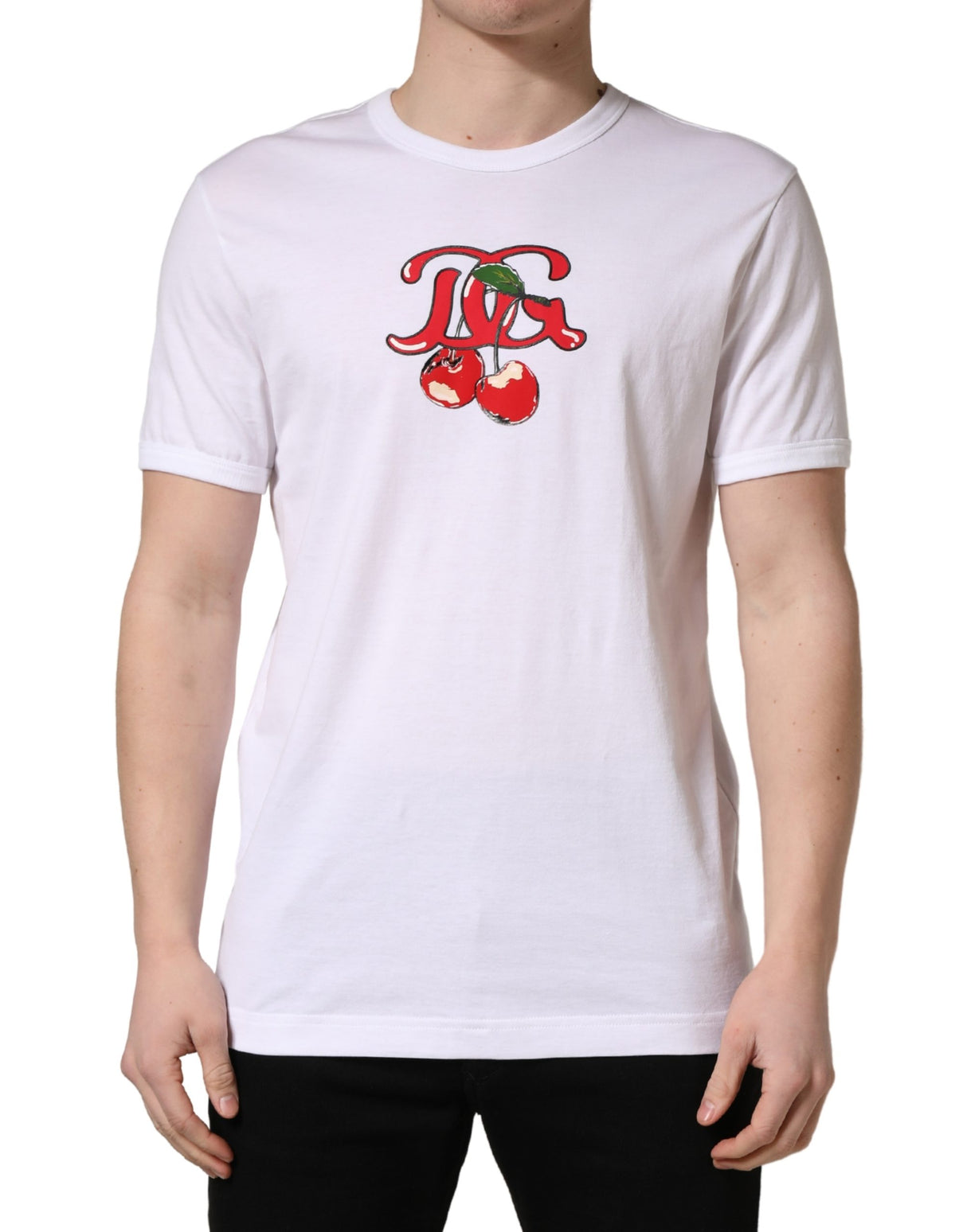 Dolce & Gabbana White DG Cherries Cotton Crew Neck  T-shirt