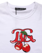 Dolce & Gabbana White DG Cherries Cotton Crew Neck  T-shirt