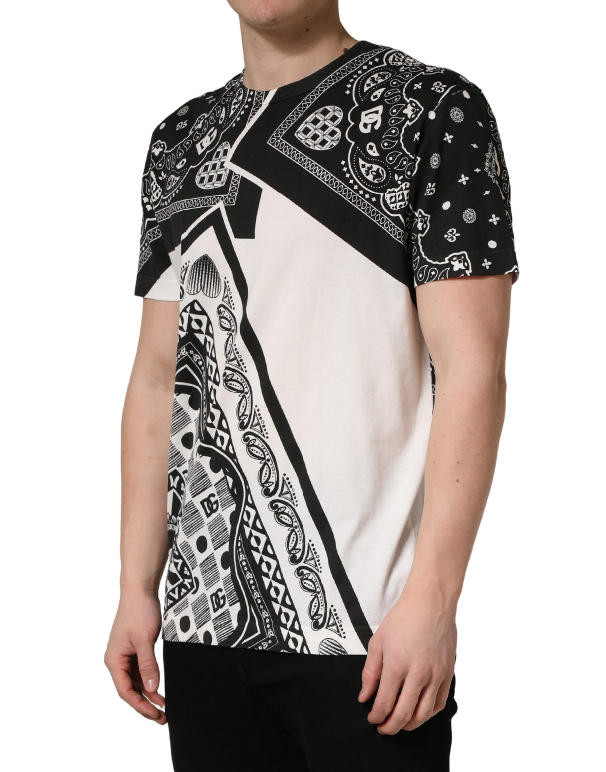 Dolce & Gabbana Black White Bandana Cotton Crew Neck  T-shirt