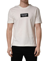 Dolce & Gabbana White Logo Patch Cotton Men Crew Neck  T-shirt