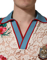 Dolce & Gabbana Beige Floral Tennis Club Lace Polo T-shirt