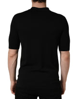 Dolce & Gabbana Black Heraldic Crest Patch Silk Polo T-shirt
