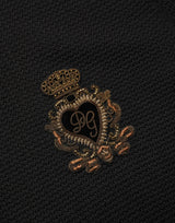Dolce & Gabbana Black Heraldic Crest Patch Silk Polo T-shirt