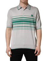 Dolce & Gabbana Gray Green Striped Logo Silk Polo T-shirt