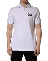 Dolce & Gabbana White Logo Embroidered Cotton Polo T-shirt