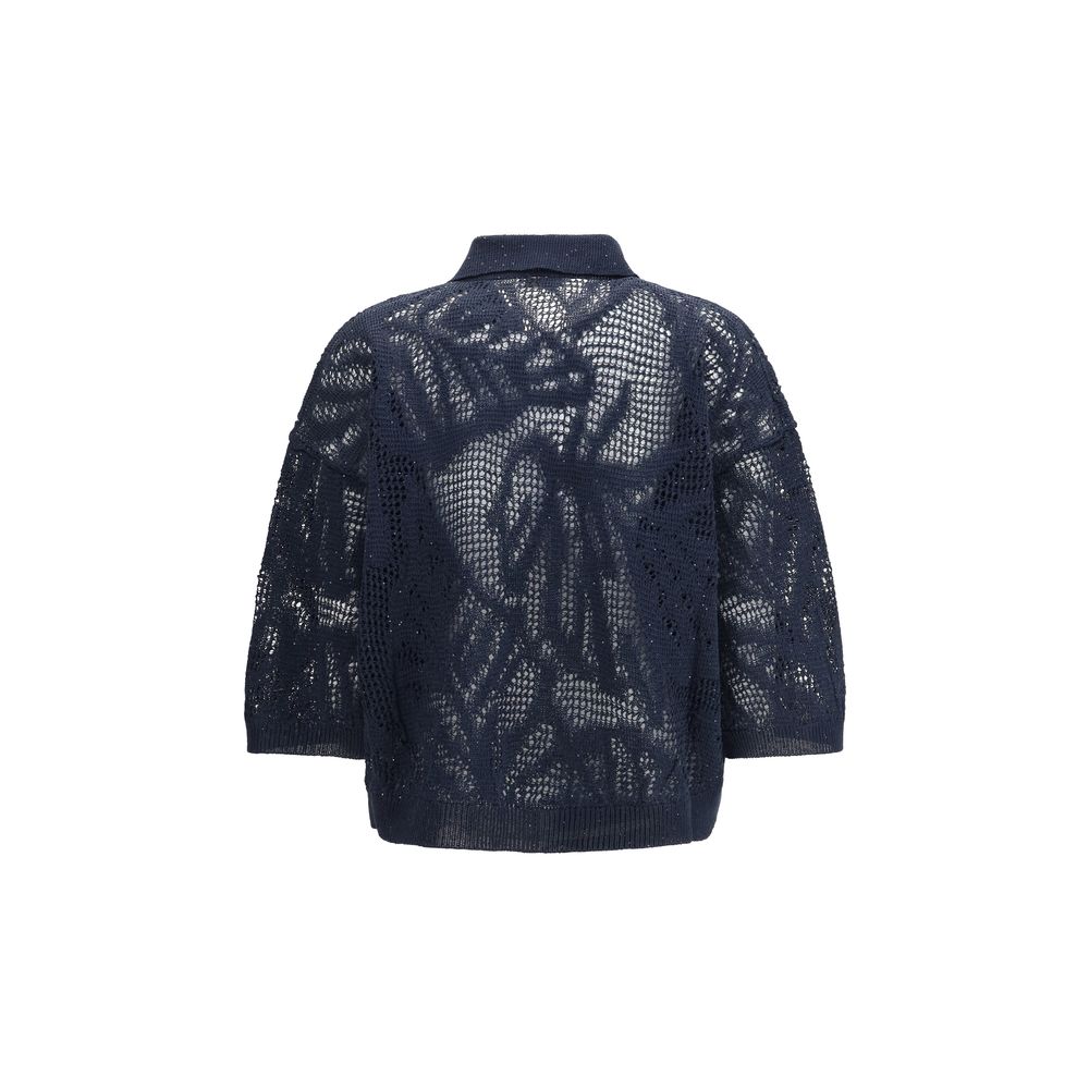 Brunello Cucinelli Blue Linen Polo Shirt