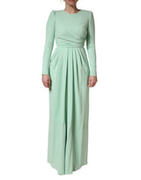Dolce & Gabbana Green Viscose Long Sleeves Long Gown Dress