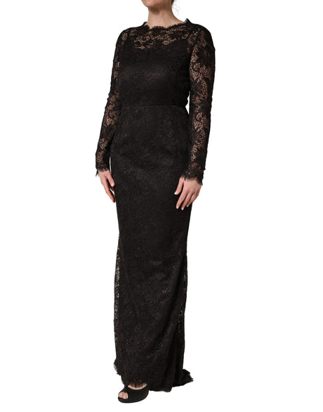 Dolce & Gabbana Black Floral Lace Sheath Long Maxi Dress