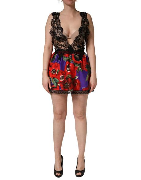 Dolce & Gabbana Multicolor Floral Lace Short Mini Sleeveless Dress