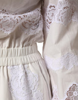Dolce & Gabbana White Cotton Lace Trim Long Sleeves Jumpsuit