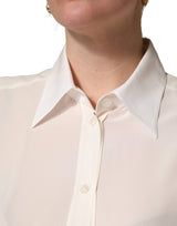 Dolce & Gabbana Off White Collared Long Sleeves Blouse Top