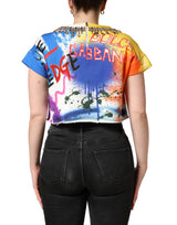 Dolce & Gabbana Multicolor Graffiti Crystals Crop Jersey Top