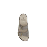Brunello Cucinelli Gray Calf Leather Bos Taurus Flat Sandals