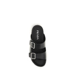 Prada Black Calf Leather Bos Taurus Flat Sandals