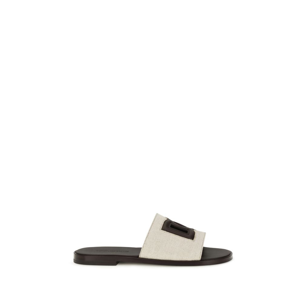 Dolce & Gabbana Beige Calf Leather Bos Taurus Flat Sandals