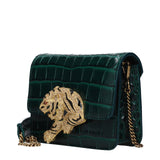 Roberto Cavalli Green Leather Clutch Bag