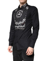 Dolce & Gabbana Black White Bandana GOLD Formal Dress Shirt