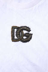 Dolce & Gabbana White Cotton DG Logo Embroidery Men  T-shirt